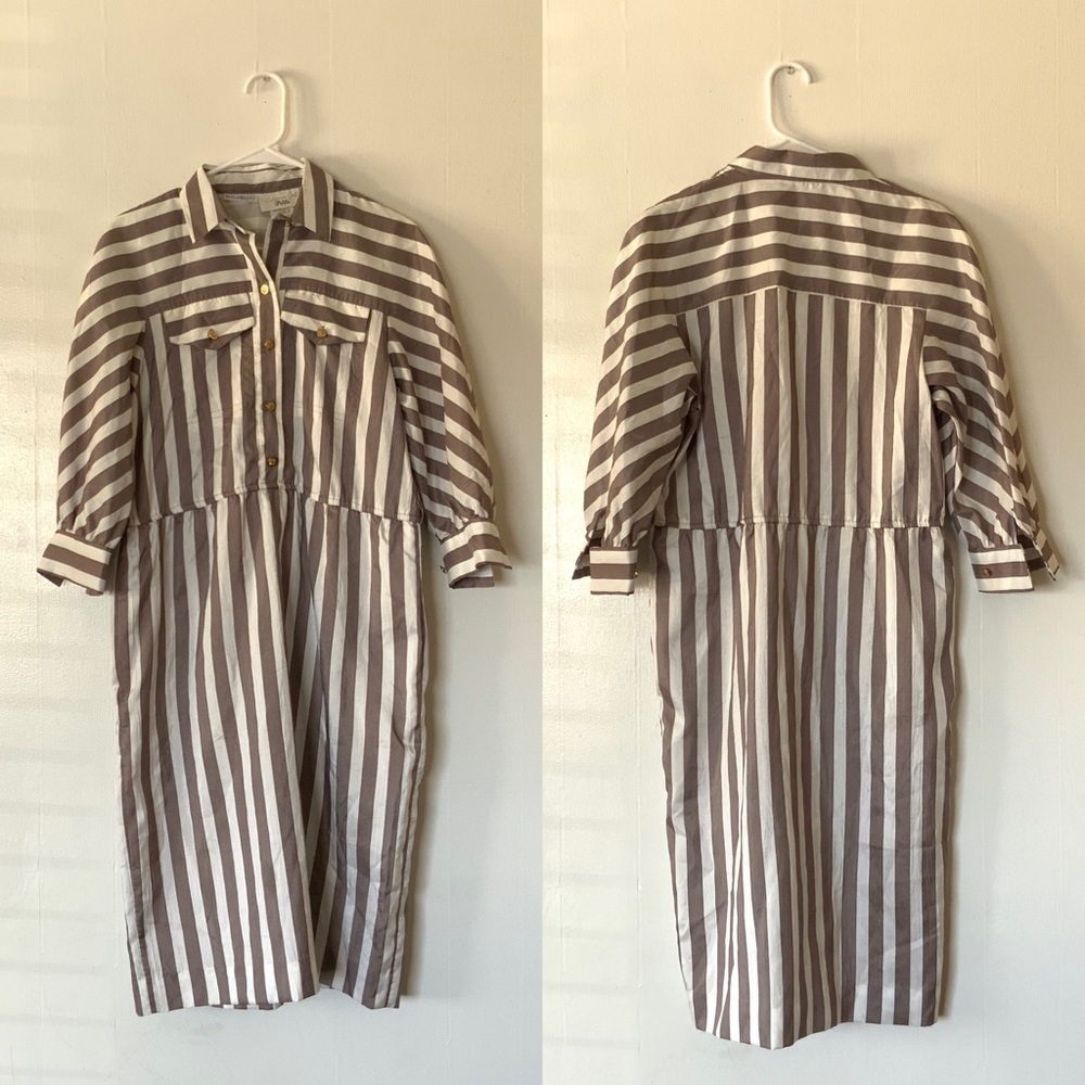 Vintage California Girl Petite Striped Quarter Button Up Dress